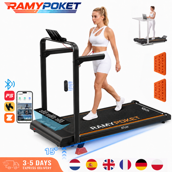 Caminadora plegable Ramypoket con inclinación del 15 %, velocidad máxima de 12 km/h, control mediante aplicación y pantalla LED, caminadora para oficina con capacidad máxima de carga de 150 kg.