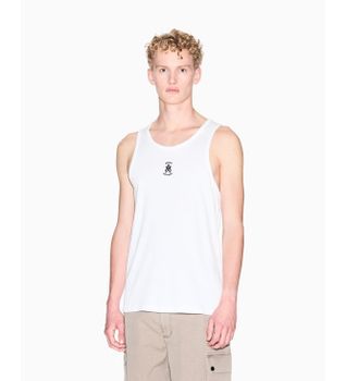 A|X Armani Exchange para hombre. XM001794AF19963U0009 Camiseta sin mangas acanalada con logo blanco (L), Casual, Algodón, Sin mangas / Tiran