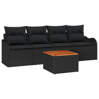 juego de sofas de jardin de 5 uds con cojines negro poliratan acacia cfw720984