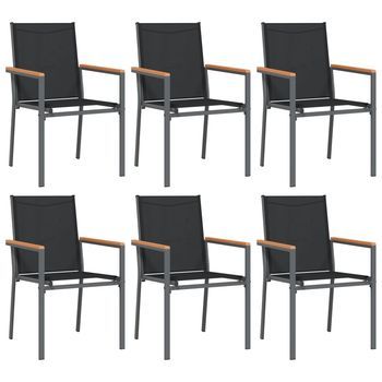 Pack 6 Uds Sillas De Jardín | Silla De Exterior | Sillón Textilene Y Acero Negro 55x61,5x90 Cm