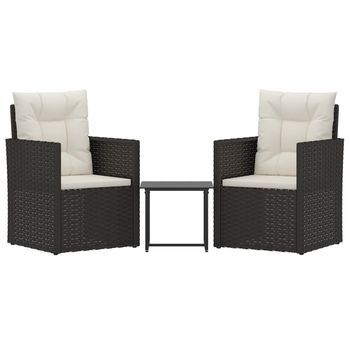 Muebles De Jardín Con Cojines 3 Uds | Mesa Y Sillas Ratán Sintético Negro