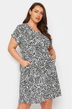 Yours Vestido Corto Blanco Y Negro Animal De Algodón, Mujer Curvy Y Tallas Grandes, Yours