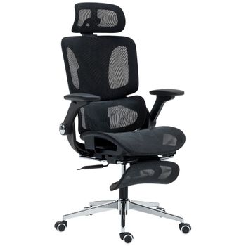 HOMCOM Silla de Oficina Ergonómica con Reposabrazos 4D Reposacabezas y Profundidad de Asiento Regulables Malla Negra