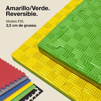 Jowy 6 Piezas (6m2) Tatami Puzzle 2,5cm 100x100cm – Superficie “5 Líneas” Verde/amarillo