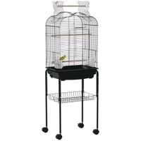 pawhut jaula para pajaros con soporte 4 ruedas techo abrible 2 comederos estante