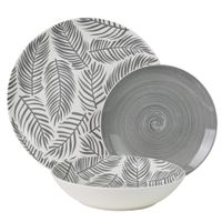 vajilla 18 pzs porcelana gris hojas plato llano diam27cm