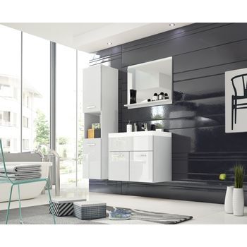 Conjunto De Muebles De Baño Montreal, Juego De Muebles De Baño, Muebles De Baño Pequeños, Lavabo Incluido, Color Blanco/blanco Brillo