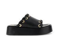 sandalias tipo pantuflas de piel napa con ojales y enhebrado black
