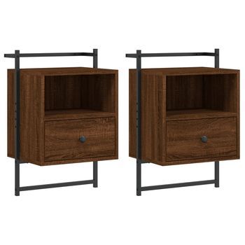 Juego De 2 Mesitas De Noche - Mesillas De Pared Marrón Roble 40x30x61 Cm Mc5702