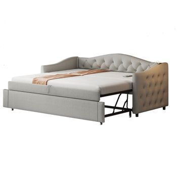 Cama Nido - Cama Tapizada - Cama Extensible 90 X 200 Cm - Con Puerto Usb - Cama Multifuncional - Gris