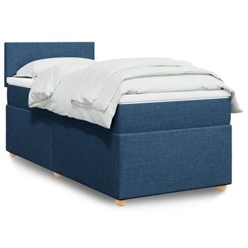 Cama Para Adulto | Cama Individual | Cama Box Spring Con Colchón Tela Azul 100x200 Cm Cfw20429