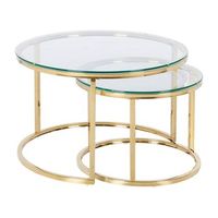 conjunto de 2 mesas de centro con tablero de vidrio estructura de metal dorado grange