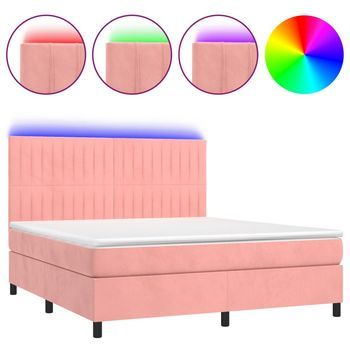 Cama Box Spring Colchón Y Led Terciopelo Rosa 160x200 Cm Vidaxl