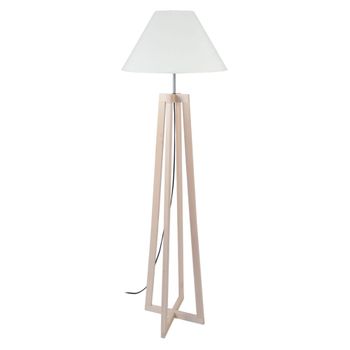 Lámpara de pie cuadrúpedo madera natural metal pantalla blanco