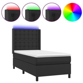 Cama Box Spring Y Colchón Led Cuero Sintético Negro 80x200 Cm Vidaxl