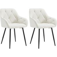 set 2 sillas de comedor ergonomicas sillas de cocina tapizadas en terciopelo patas de metal - crema - woltu