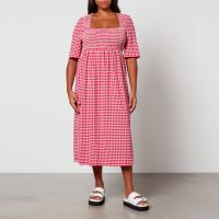 ganni smocked checked seersucker dress - eu 40uk 12