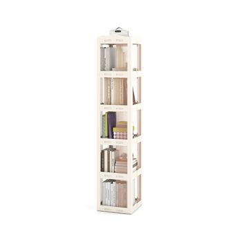 Costway Estantería 5 Niveles Giratoria Plegable Biblioteca Giratoria 360° con Base Giratoria Torre de Estantería de Estante Alto Sala Estudio Blanco