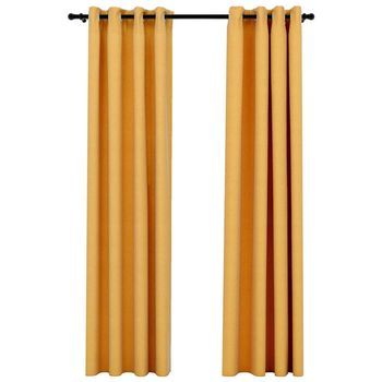 2 Piezas Cortinas Opacas | Cortinas Oscurantes Con Ojales Look Lino Amarillo 140x245 Cm