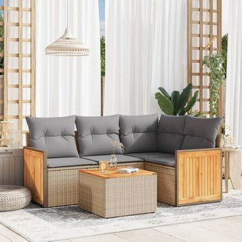 Conjunto De Sofás Jardín Con Cojines 5 Uds | Mueble Jardin Mesa Y Sillas Ratán Sintético Beige Cfw776670