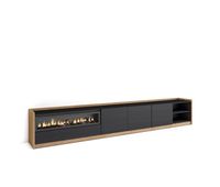 mueble tv television muebles de salon almacenaje 310x37x50 cm para tv hasta 80 chimenea electrica estilo moderno negro y roble