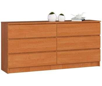Cómoda akord k160 aliso 160 cm 6 cajones frente en color aliso 160x40x77 cm