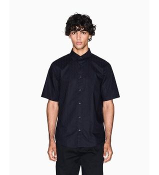 A|X Armani Exchange para hombre. XM001935AF16631UB101 Camisa Jacquard (XS), Casual, Algodón, Manga corta, Marino