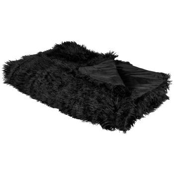 Manta De Acrílico Negro 150 X 200 Cm Poliéster Pelo Largo Dormitorio Delice