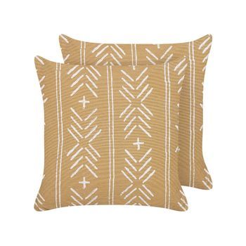 Conjunto De 2 Cojines De Algodón Beige Arena Blanco 45 X 45 Cm Relleno Banyan