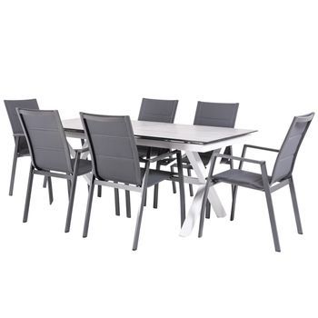 Conjunto De Mesas Y Sillas Acolchadas De Terraza, Mesa Extensible 180 A 240 Cm, Aluminio Y Hpl, Color Laver