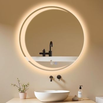 Espejo De Baño Con Iluminación Moderno Redondo Ip44 Espejo De Pared Regulable Para Baño Zmh