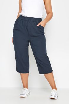 Yours Pantalones Capri Azules De Algodón Fresco, Mujer Curvy Y Tallas Grandes, Yours