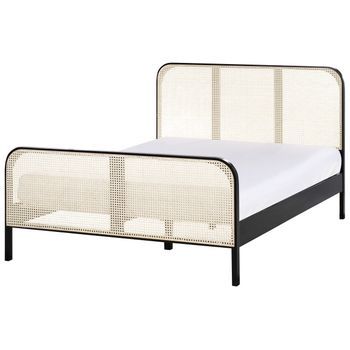 Cama Con Somier Moderna Cabecero Con Trenza Vienesa Madera De Pino Negro 140 X 200 Cm Gonfaron
