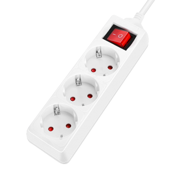 Aigostar Regleta alargador de 3 enchufes con cable de 1,5 metros e interruptor. Color Blanco