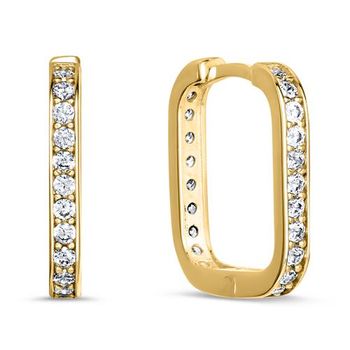 Pendientes de aro cuadrados para mujer en oro 9 quilates, circonita cúbica