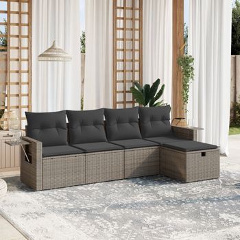 Conjunto De Sofás Jardín Con Cojines 5 Uds | Mueble Jardin Mesa Y Sillas Ratán Sintético Gris Cfw969301