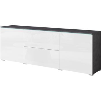 Mueble De Tv Vera 181 Cm, Mueble De Televisión, Aparador De Salón, Con Iluminación Led, Color Matera/blanco Brillo