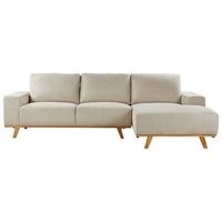 sofa esquinero moderno tapizado de poliester patas de madera clara respaldo acolchado izquierdo beige nora