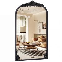 costway espejo arqueado para pared 76 x 51 cm espejo barroco ornamentado tradicional vintage dorado con marco de metal espejos antiguos negro