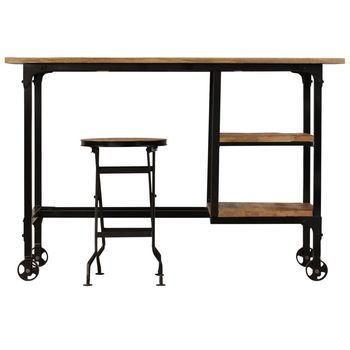 Mesa De Escritorio | | Escritorio De Despacho | Escritorio Y Taburete Plegable Madera Maciza Mango 115x50x76 Cm