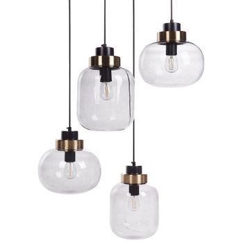 Lámpara Colgante Contemporánea Pantalla Redonda Vidrio 4 Luces Metal Transparente Gris Zayande
