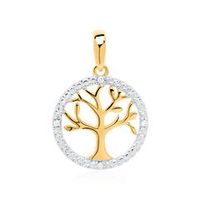 14 quilates colgante de oro arbol de la vida con diamantes