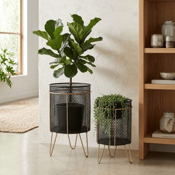Conjunto de 2 maceteros de acero negro 36x36x58 cm
