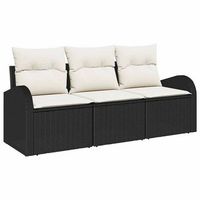 conjunto de sofa de jardin con cojin 3 piezas  mueble de jardin negro poliratan