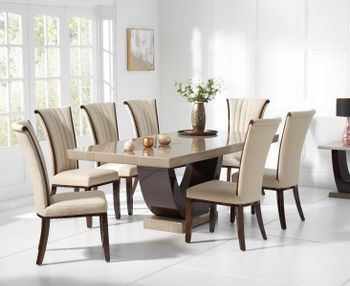 Raphael 200cm Brown Pedestal Marble Dining Table with Alpine Chairs
