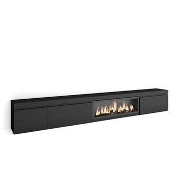 Mueble Tv, Televisión, Muebles De Salón, Almacenaje, 317x45x35 Cm, Chimenea Eléctrica Xxl, Estilo Moderno, Negro