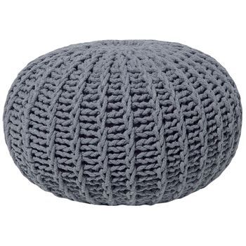 Puf Otomana Gris Oscuro Tejido De Algodón Relleno De Eps Reposapiés Pequeño Redondo 50 X 35 Cm Conrad Ii