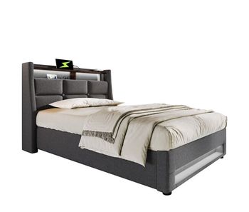 Cama individual de lino 90x200cm con almacenaje,luz led,gris
