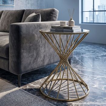 Mesa de metal dorado con espejo ø cm 42x50