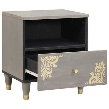 Mesita De Noche | Armario De Noche | Mesa De Noche Gris 40 X 33 X 46 Cm Madera De Mango Maciza